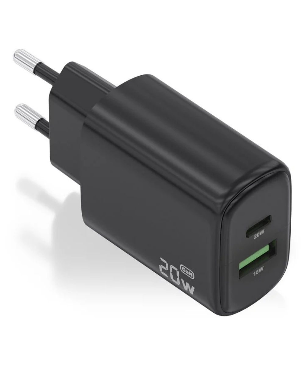 Carregador Aisens A110-0910 (2) Carregador Aisens A110-0910 GaN 20W PD3.0 QC3.0 1xUSB-C 1xUSB-A Preto - Image 1
